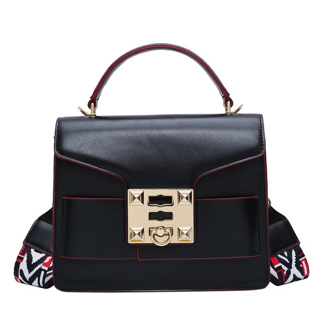 CHIC WHITE DETAILED BLACK LEATHER HANDBAG