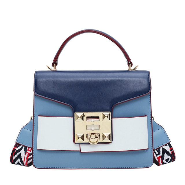 CHIC WHITE DETAILED BLACK LEATHER HANDBAG