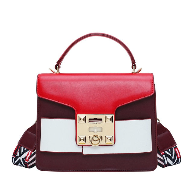 CHIC WHITE DETAILED BLACK LEATHER HANDBAG