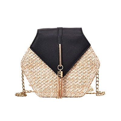 LIGHT BLUE LEATHER DETAILED HEXAGON STRAP BAG