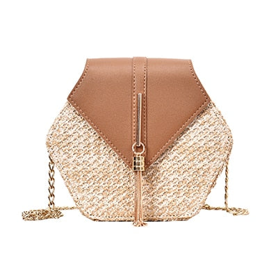 LIGHT BLUE LEATHER DETAILED HEXAGON STRAP BAG