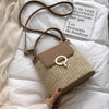 BROWN LEATHER DETAILED SMALL STRAW BAG