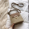 BROWN LEATHER DETAILED SMALL STRAW BAG