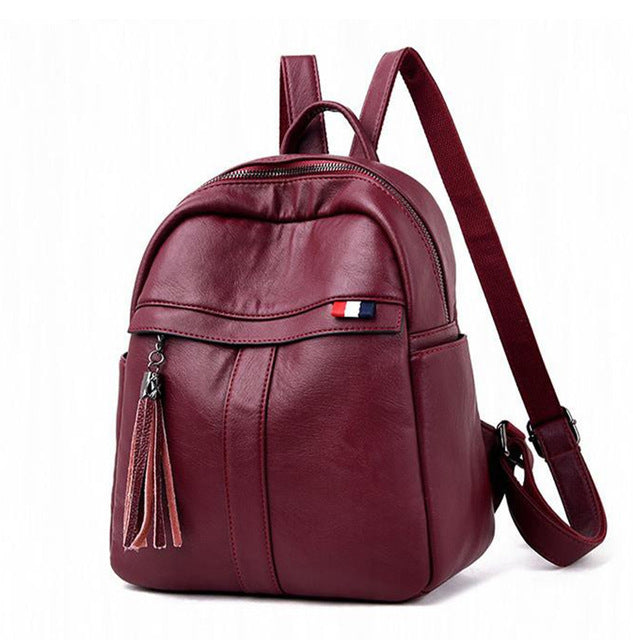 TASSEL DETAILED LEATHER BLACK BACKPACK