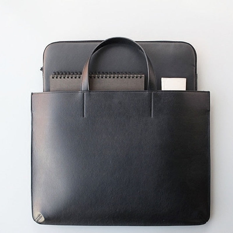 BLACK LEATHER MINIMALIST 13.3INCH BRIEFCASE