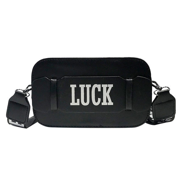 "LUCK" PRINTED WHITE SHOULDER BAG