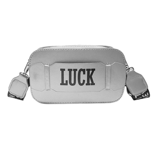 "LUCK" PRINTED WHITE SHOULDER BAG
