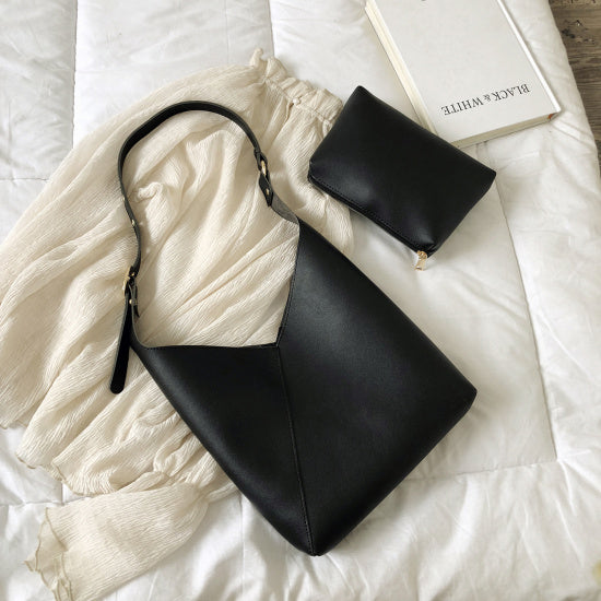 CREAM AND GREEN PU LEATHER BAG