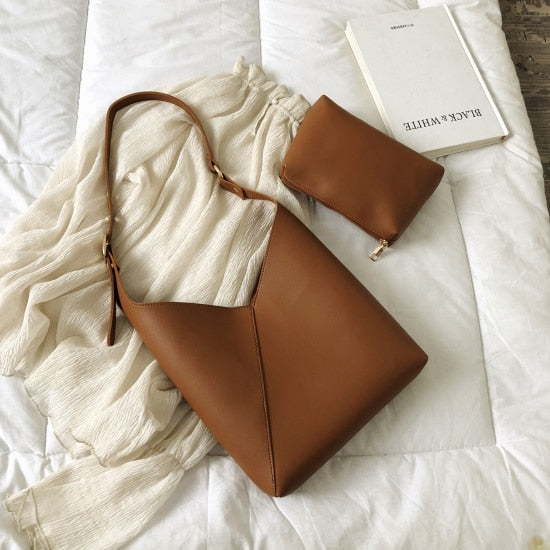 CREAM AND GREEN PU LEATHER BAG