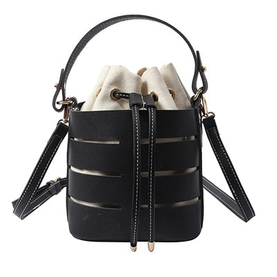 WHITE DRAWSTRING BUCKET BAG
