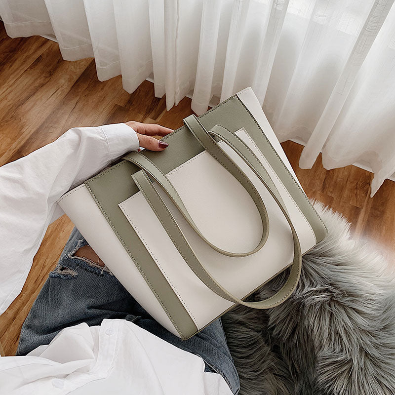 SOLID COLOR PU LEATHER BIG CAPACITY BAG