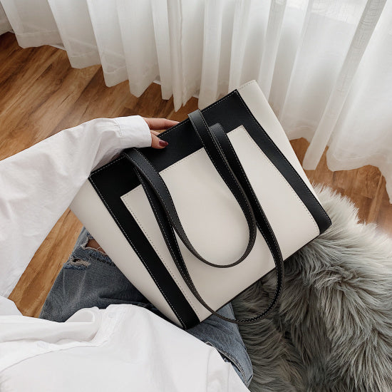 SOLID COLOR PU LEATHER BIG CAPACITY BAG