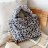 FLUFFY GREY LEOPARD PRINTED HANDBAG