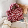FLUFFY GREY LEOPARD PRINTED HANDBAG