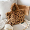 FLUFFY GREY LEOPARD PRINTED HANDBAG