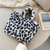 FLUFFY GREY LEOPARD PRINTED HANDBAG