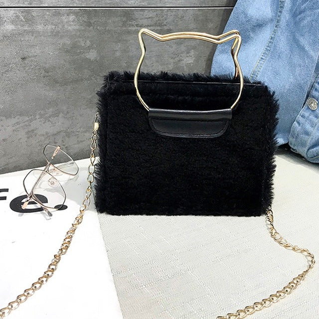 FLUFFY CAT FACE DETAILED BAG