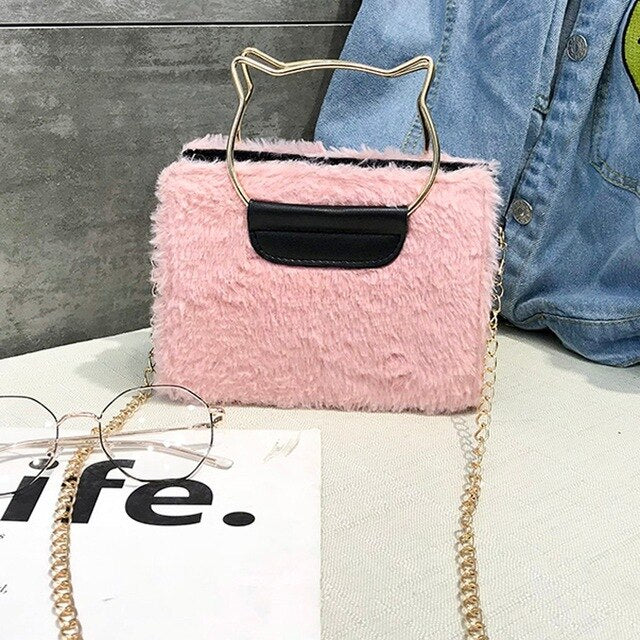 FLUFFY CAT FACE DETAILED BAG