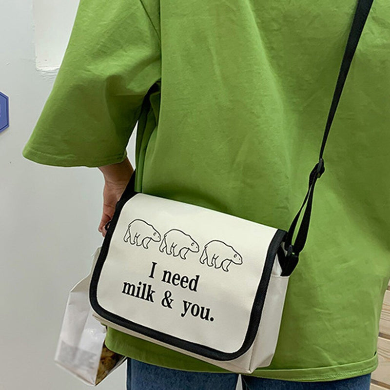 "I NEED MILK & YOU" PRINTED SHOULDER BAG