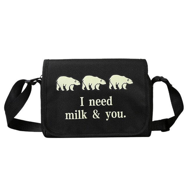 "I NEED MILK & YOU" PRINTED SHOULDER BAG