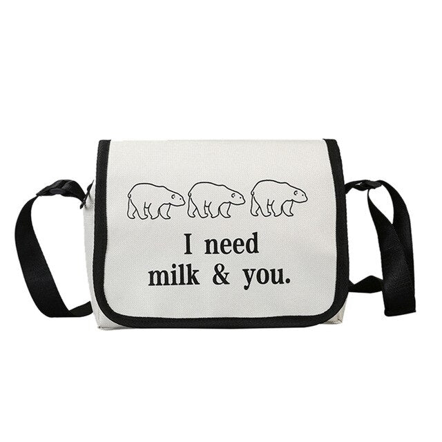 "I NEED MILK & YOU" PRINTED SHOULDER BAG