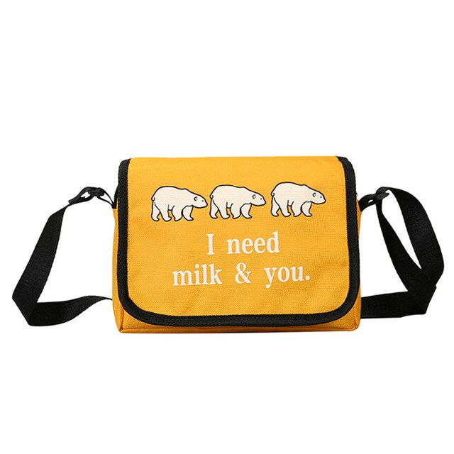 "I NEED MILK & YOU" PRINTED SHOULDER BAG