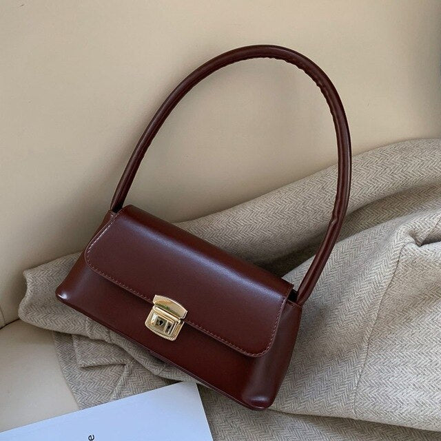 PU LEATHER BURGUNDY FLAP HANDBAG