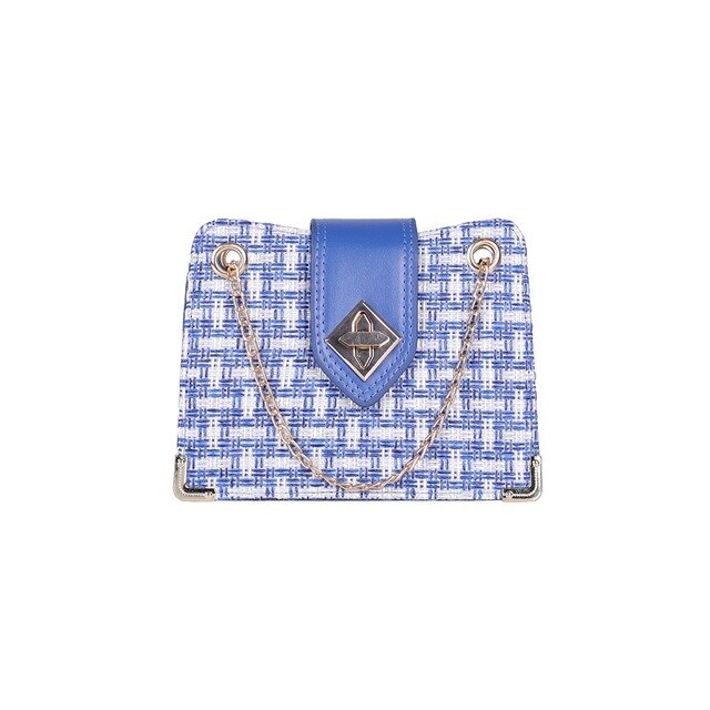 BLUE AND WHITE PLAID HANDBAG