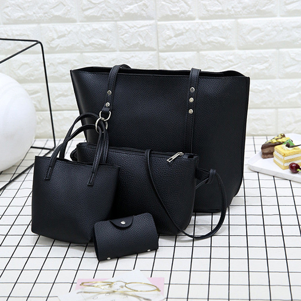 4PCS BLACK LEATHER BAG SET