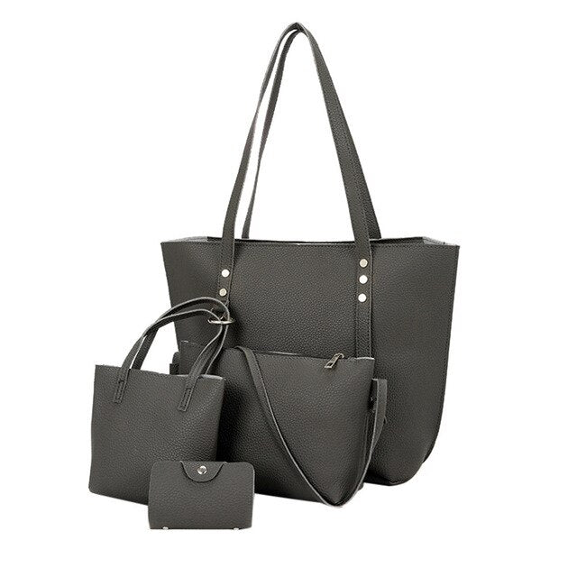 4PCS BLACK LEATHER BAG SET