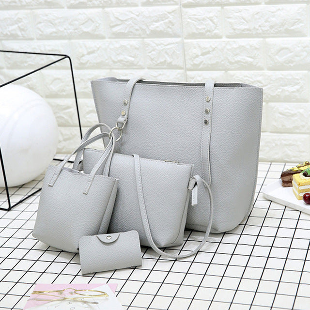 4PCS BLACK LEATHER BAG SET
