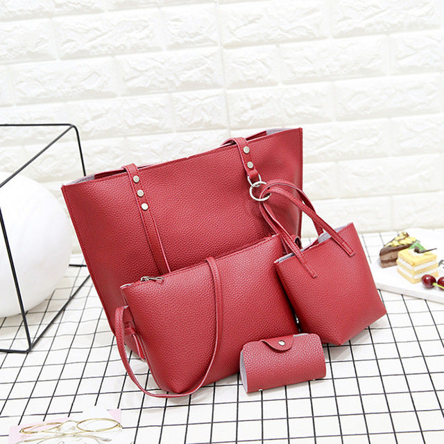 4PCS BLACK LEATHER BAG SET