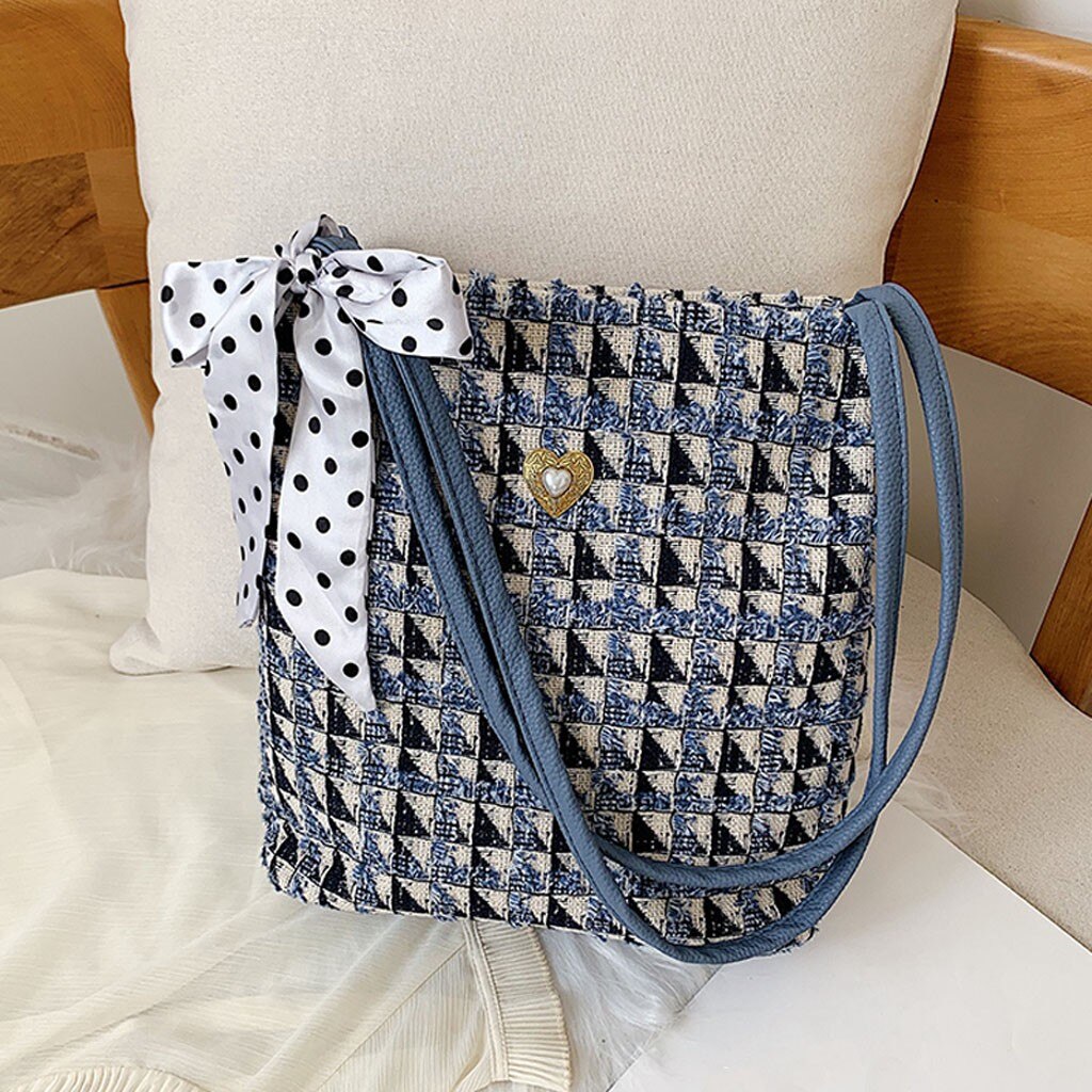 BOW TIE DETAILED BLUE SHOULDER BAG