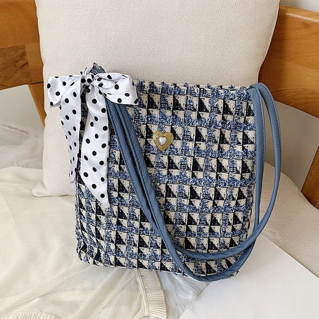BOW TIE DETAILED BLUE SHOULDER BAG