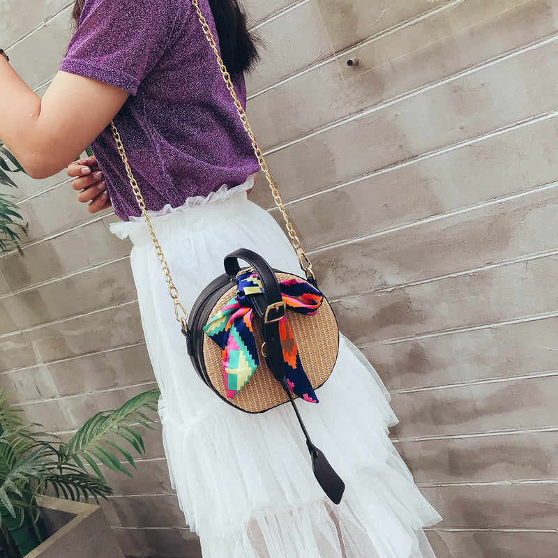 RIBBON DETAILED STRAW BAG
