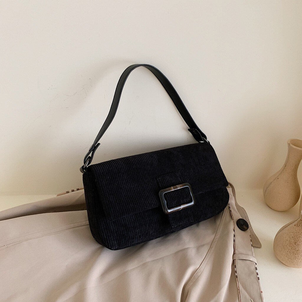 CORDUROY BLACK HANDBAG