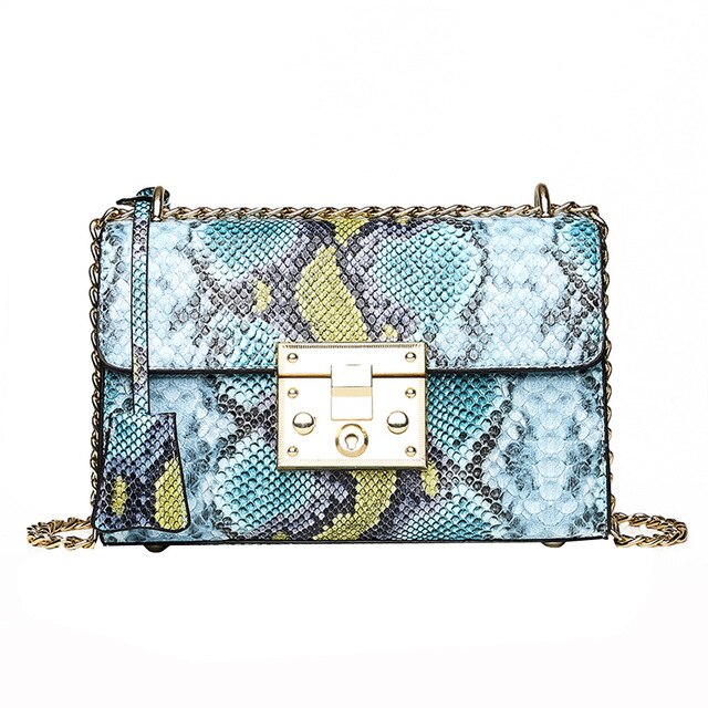 SNAKE SKIN PRINTED TWO COLOR BAG