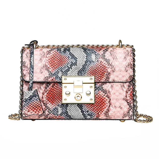 SNAKE SKIN PRINTED TWO COLOR BAG