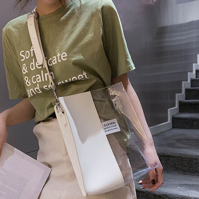 BLACK LEATHER DETAILED TRANSPARENT BAG