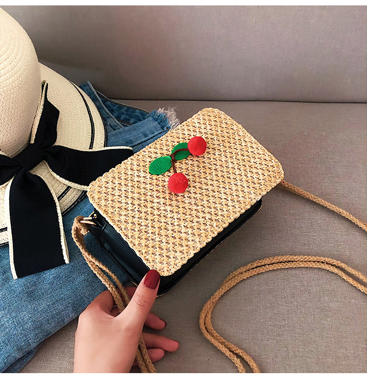 CHERRY DETAILED STRAW BAG