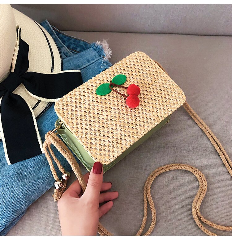 CHERRY DETAILED STRAW BAG
