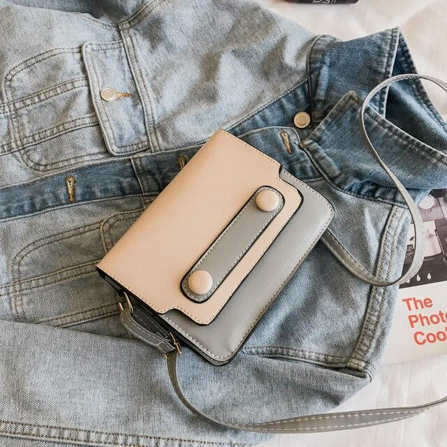 BEIGE AND BURGNDY MESSENGER BAG