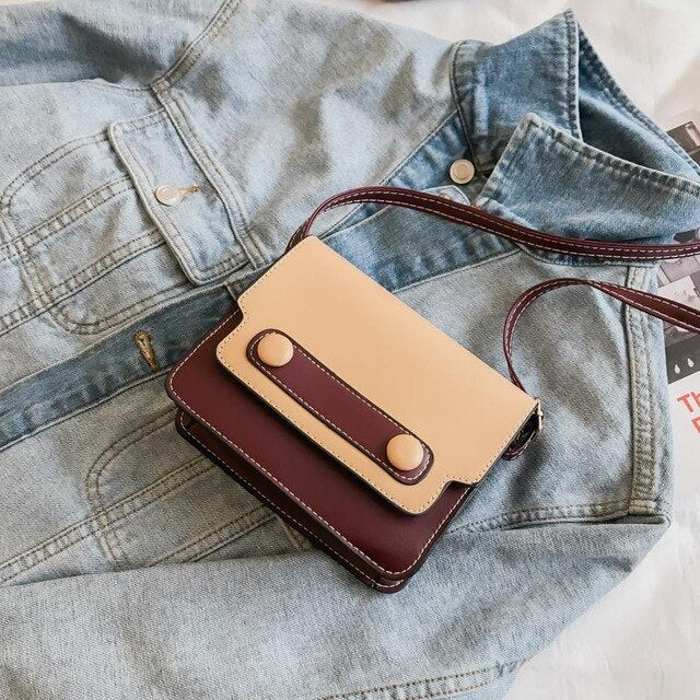 BEIGE AND BURGNDY MESSENGER BAG