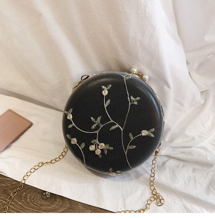 YELLOW EMBROIDERED CIRCLE BAG