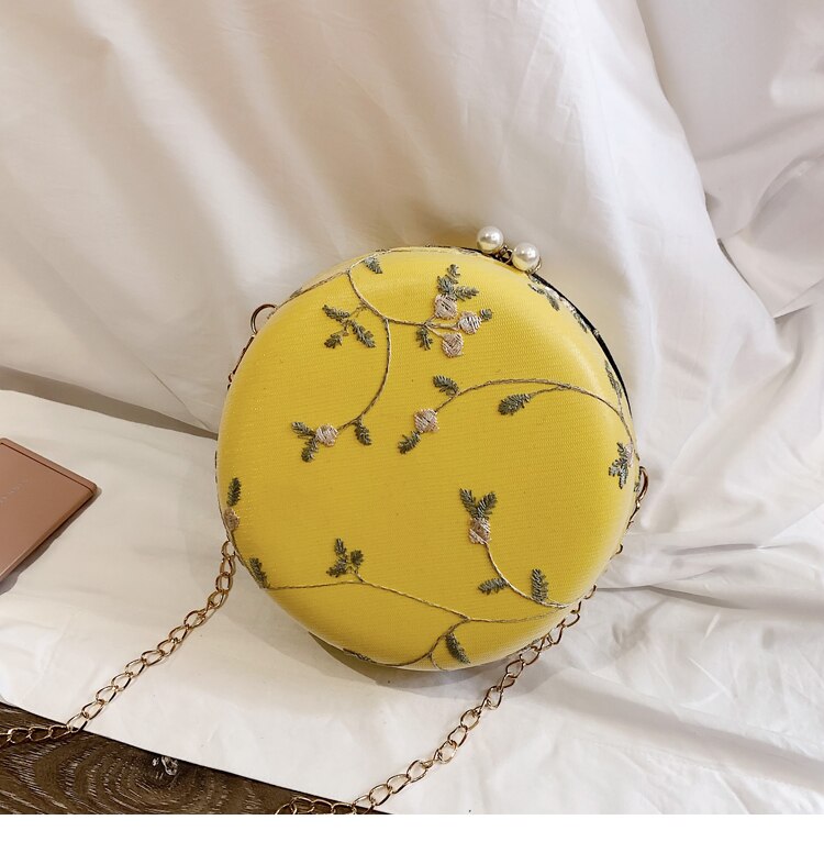 YELLOW EMBROIDERED CIRCLE BAG