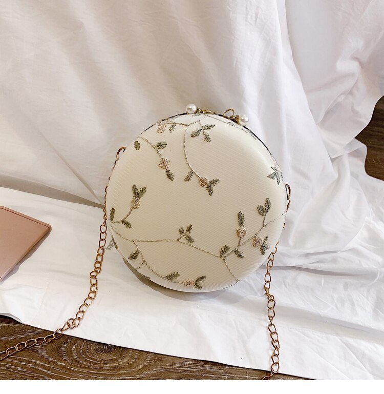 YELLOW EMBROIDERED CIRCLE BAG