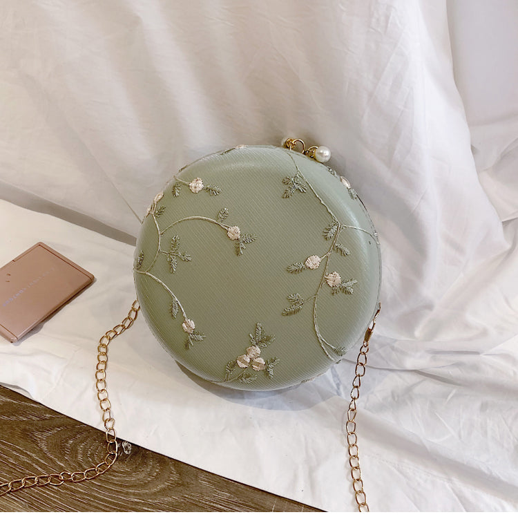 YELLOW EMBROIDERED CIRCLE BAG