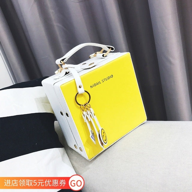 NAVY BLUE AND RED BOX BAG