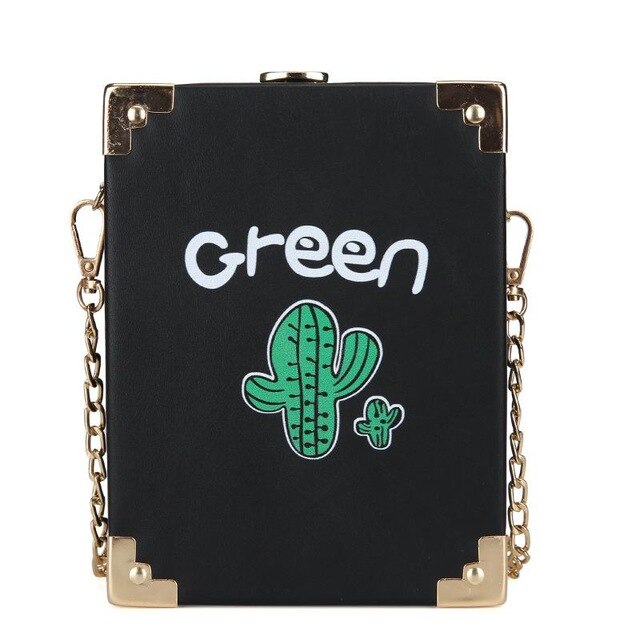 SQUARE CACTUS PRINTED LEATHER BOX BAG