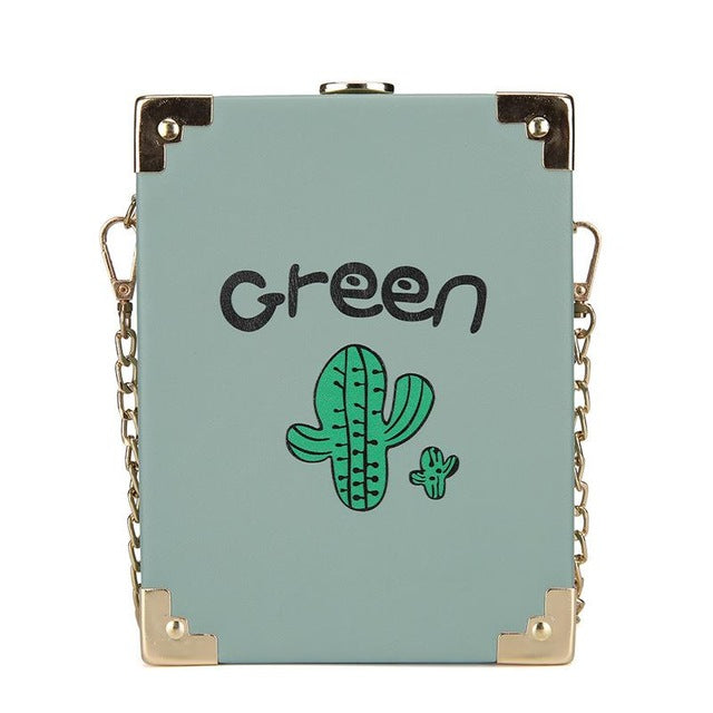 SQUARE CACTUS PRINTED LEATHER BOX BAG